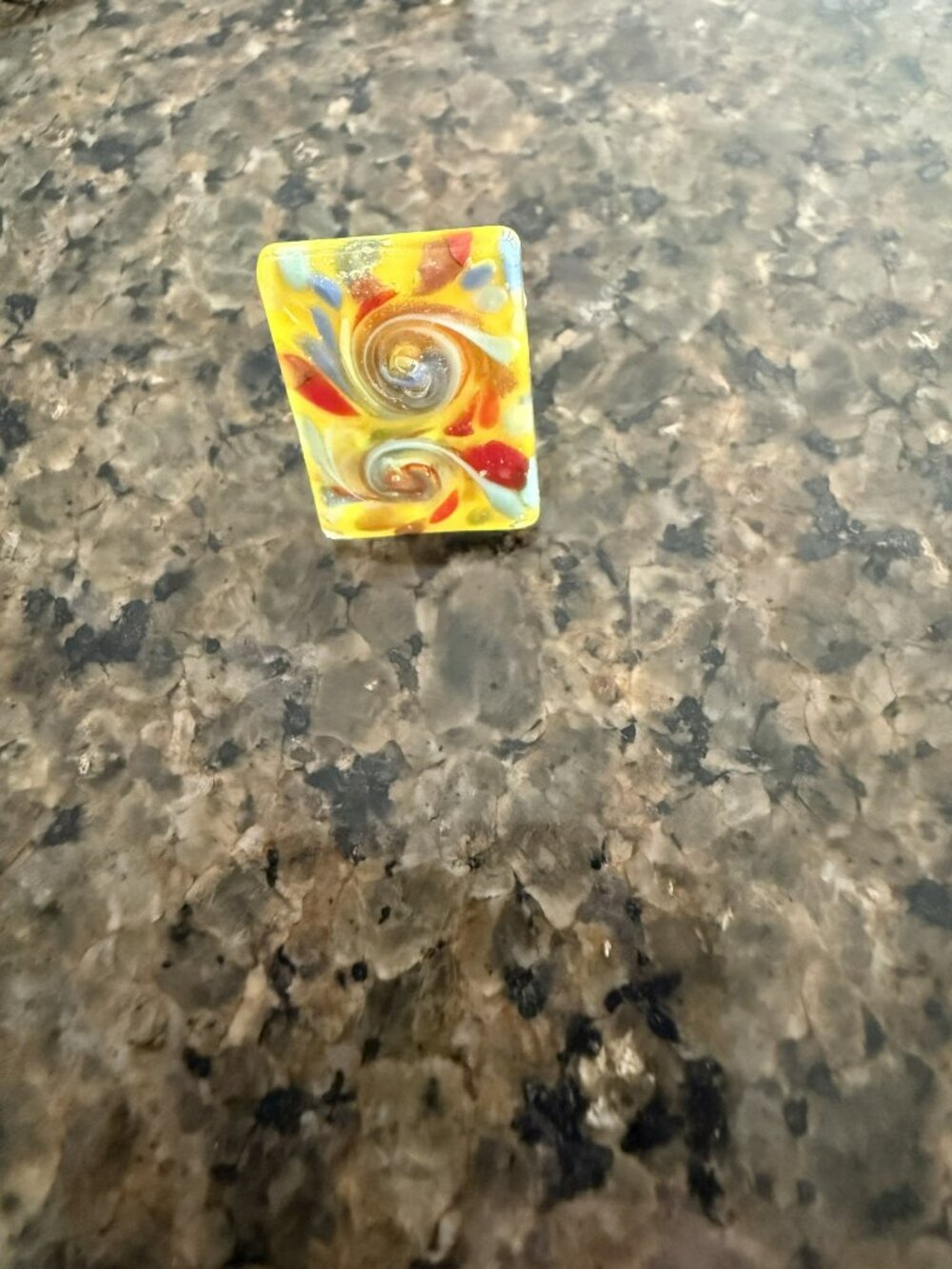 Multicolor Handcrafted Adjustable Rectangular Glass Art Ring - Picture 2 of 6